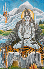 Canvas Print - Shiva meditating with his trident and a Naja necklace. Pashupatinah. Nepal.