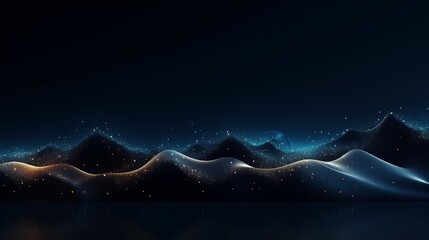 Wall Mural - Digital abstract landscape with glowing particles on dark blue background, technology concept