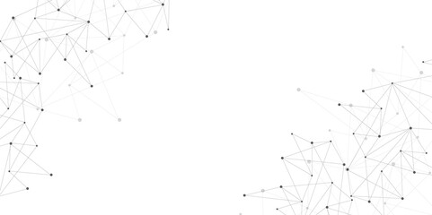 Poster - Grey graphic background dots with connections technologies and sharing data as abstract concept.