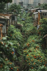 Canvas Print - Urban food systems focus on sustainable housing solutions and urban emergency preparedness, emphasizing renewable urban energy and green urban infrastructure.