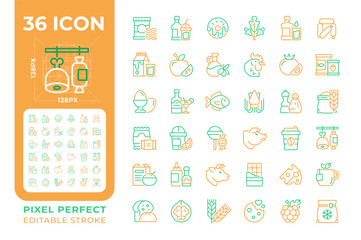 Poster - food and drink two color line icons set. grocery store. supermarket product categories. shopping lis