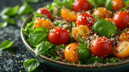 Wall Mural - Fresh Quinoa Salad with Cherry Tomatoes and Basil - Generative AI