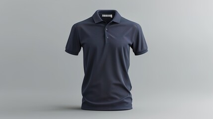 Wall Mural - A stylish navy blue polo shirt on a solid gray background.