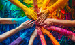 © Bartek - A vibrant celebration of corporate unity and collaboration, hands joined together in solidarity and teamwork, vivid colors symbolizing synergy & diversity fuels success in modern business landscape