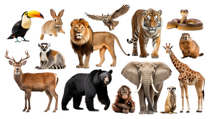 Poster - PNG wildlife animal element set, transparent background