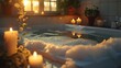 © K silver - Romantic candlelit bubble bath with soft shadows and ambiance.