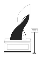 Poster - Abstract sculpture exhibit black and white 2D line cartoon object. Contemporary fluid form on pedestal isolated vector outline item. Exhibition museum art gallery monochromatic flat spot illustration