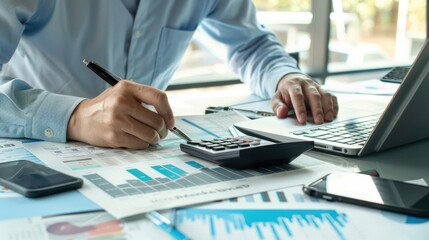 Wall Mural - The businessman analyzing financial data