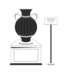 Poster - Greek amphora exhibit black and white 2D line cartoon object. Antique vase isolated vector outline item. Classic earthenware. Ancient Greece museum exhibition monochromatic flat spot illustration