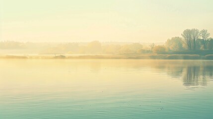 Wall Mural - Serene Foggy Lake at Dawn