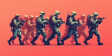 Marching Soldiers in Graphic Style