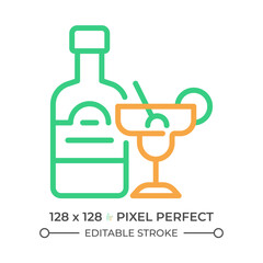 Wall Mural - Alcohol two color line icon. Strong drink. Adult beverage. Liquor store. Club bar. Cocktail menu bicolor outline symbol. Duotone linear pictogram. Isolated illustration. Editable stroke