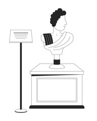 Canvas Print - Greek statue bust exhibition black and white 2D line cartoon object. Ancient classical exhibit isolated vector outline item. Antique sculpture, reproduction museum monochromatic flat spot illustration