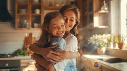 Wall Mural - The mother hugging daughter