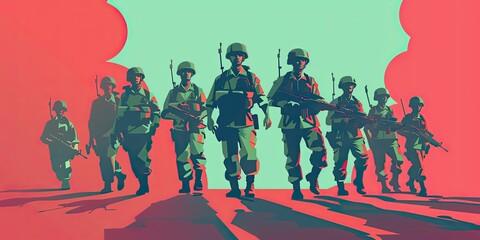 Wall Mural - Marching Soldiers in Graphic Style