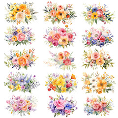 Canvas Print - Watercolor of flower bouquet png cut out set