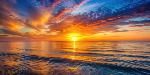 Wall Mural - Vibrant sunset casting a warm glow over the tranquil sea , ocean, horizon, dusk, twilight, colorful, peaceful, reflection, beauty, nature