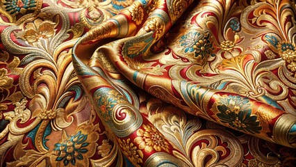 Sticker - Intricate brocade fabric featuring luxurious texture and detailed patterns, luxurious, brocade, texture, intricate, detailed