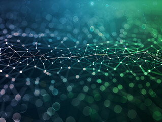 Poster - Blue and Green Network Lines form a Futuristic Technical Mesh