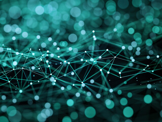 Poster - Futuristic Digital Lines form a High-Tech Structure. Blue and Green Connectivity Concept with copy-space