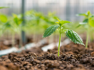 Green plug with a young green plant 