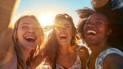 Wall Mural - Happy multiethnic female friends. 