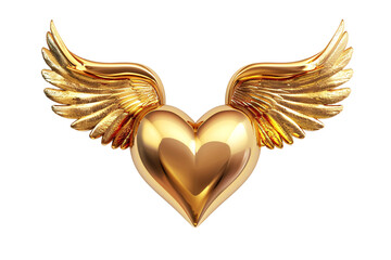 a gold heart with wings