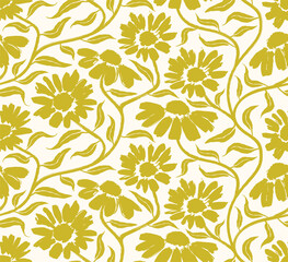 Wall Mural - Flower and leaf paint brush organic abstract seamless pattern. floral abstract background.