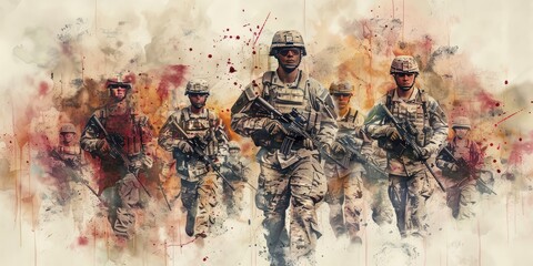 Wall Mural - Watercolor Painting of Military Engagement