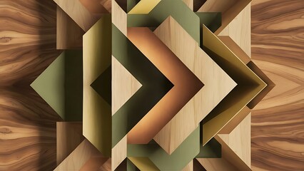 Poster - Geometric Shapes with Natural Wood Textures Background Wallpaper