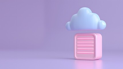 Poster - 3D rendering of a cloud and a server in pastel colors, illustrating cloud computing and data storage concept on a soft purple backdrop.