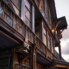 The building has a lot of windows and a balcony