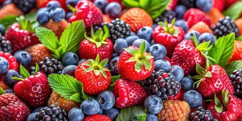 Wall Mural - Juicy and vibrant freshly picked berries, healthy, organic, fresh, ripe, colorful, vibrant, fruit, food, dessert