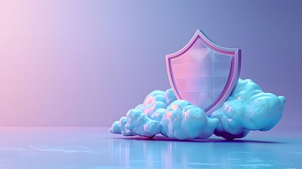 Poster - Digital security concept image with a shield and cloud, representing cloud security and data protection in a futuristic setting.