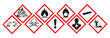 © infinity - Globally Harmonized System (GHS) hazard Warning symbols with red outline isolated on transparent background. All 9 GHS chemical labelling stickers