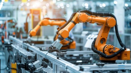 Aufkleber - An industrial robot arm works on an assembly line, showcasing automation in modern manufacturing