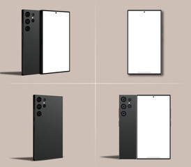 Wall Mural - New mobile Samsung S24 ultra grid presentation. Smartphone luxury layout present on background.