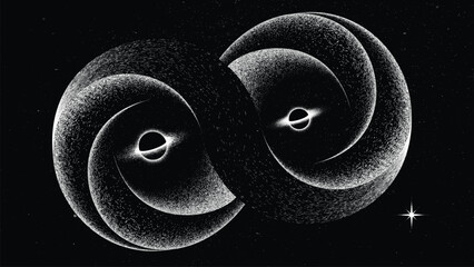 Wall Mural - stars and exoplanet in outer space with black hole and artificial loop. futuristic landscape, with n