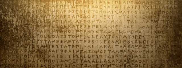 Wall Mural - Ancient Greek text. Ancient Greek is the language of the empire of Alexander and the kingdom of the Diadochi, the Roman Empire. Background on the theme of ancient culture, archeology and history.