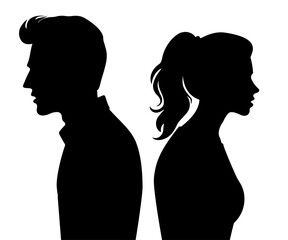 Silhouette of an Angry Couple Standing Back To Back. vector illustration