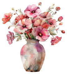 Wall Mural - PNG Illustration vase flowers watercolor art pottery blossom