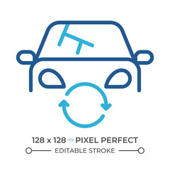 Sticker - Windshield replacement two color line icon. Automotive cracked glass repair. Repair services bicolor outline symbol. Duotone linear pictogram. Isolated illustration. Editable stroke