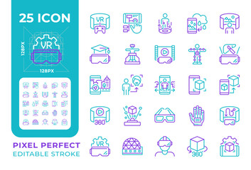 Poster - vr, ar two color line icons set. virtual reality icons. ar app for smartphone. immersive experience 