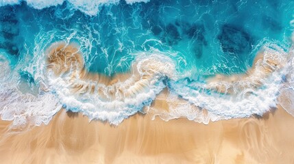 Wall Mural - Beautiful aerial view of ocean waves with sandy beach, aerial photography