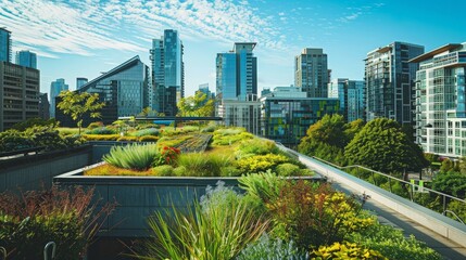 Canvas Print - Green infrastructure, such as green roofs and urban forests, helps cities adapt to and mitigate climate change impacts.