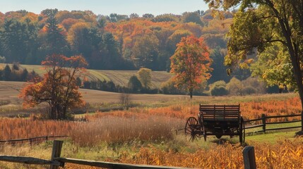 Wall Mural - Hayrides meander through fields, offering glimpses of autumn's splendor from the comfort of a rustic wagon.