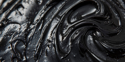 Black skin care beauty face mask serum gel swirl texture, cosmetic product background, close up detail.