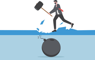 Canvas Print - Businessman digs into the bomb, hidden danger, Concept business vector illustration
