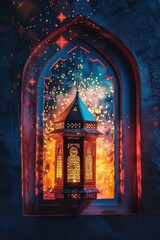 Canvas Print - Lantern Lit Up in Window