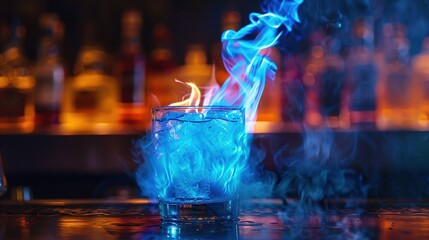 Sticker - The intense flavors of this flaming hurricane tail are complemented by the equally intense sight of a blue flame flickering against a dark background